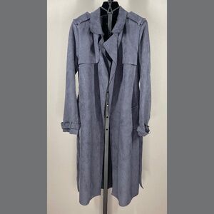 NEW Tahari Trench Coat Jacket Womens Medium gray faux suede leather classic